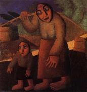 Kasimir Malevich The Woman and child Pick up the water pail painting